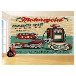 Papel De Parede Moto Retrô Arte Gasolina Pump 3,5M Bkm125