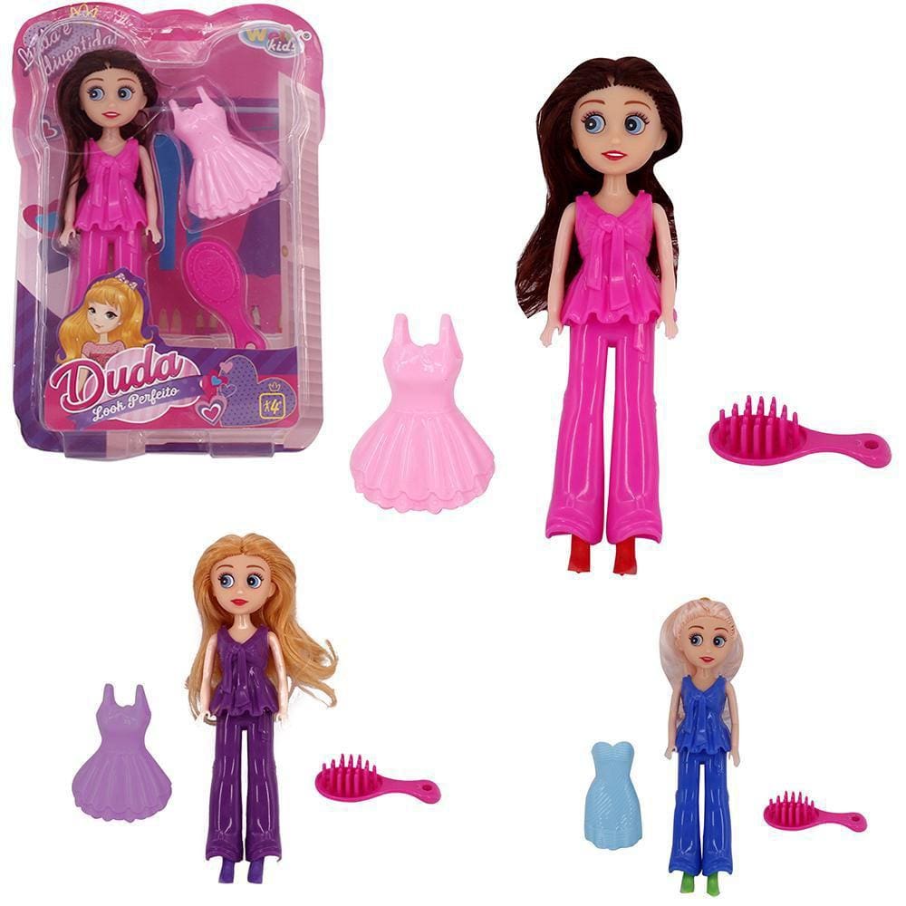 Boneca Duda Look Troca Roupa + Escova 3 Pecas Wellkids