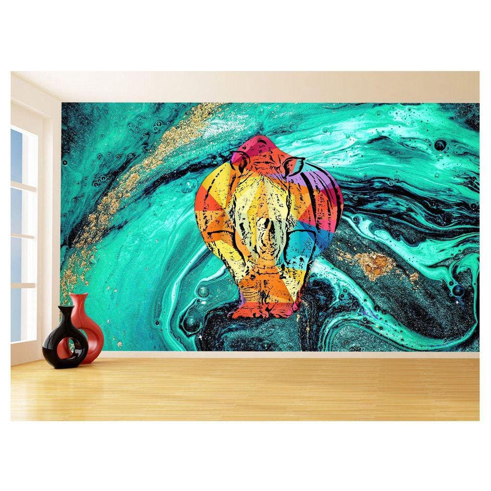 Papel De Parede 3D Animais Pop Art Rinoceronte 3,5M Pxa479