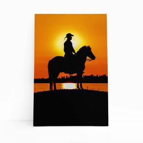Quadro Canvas Homem Montado Em Cavalo Pôr Do Sol 60X40Cm