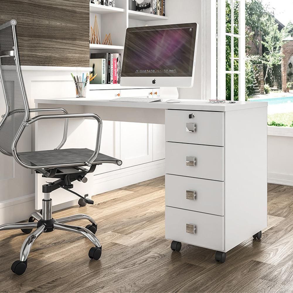 Escrivaninha Para Computador Office Com 4 Gavetas Dubai Branco Brilhante - Lukaliam Moveis