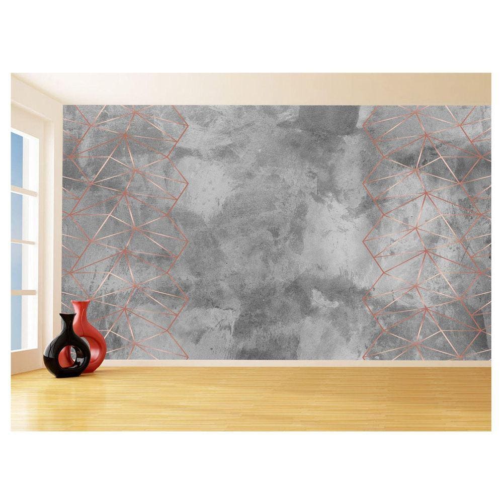 Papel De Parede 3D Concreto Linhas Dourado Rose 3,5M Kkt233