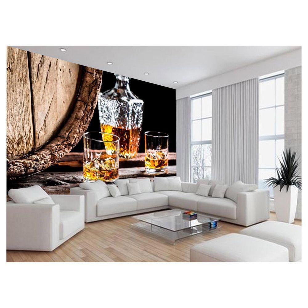 Papel De Parede 3D Bebidas Whisky Com Gelo Copo 3,5M Al253