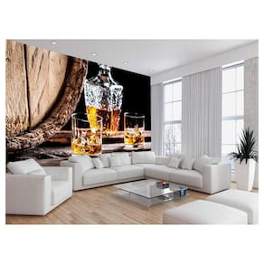 Papel De Parede 3D Bebidas Whisky Com Gelo Copo 3,5M Al253