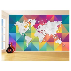 Papel De Parede Mapa Mundi Concreto Arte Cores 3,5M Nmu55