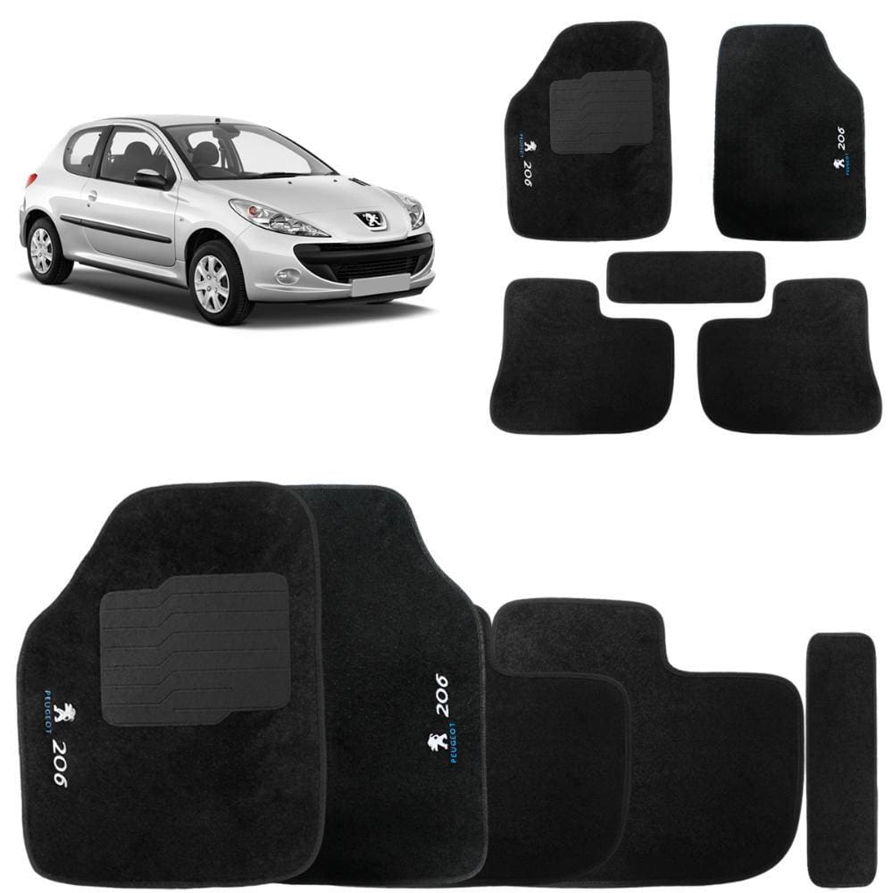 Jogo de Tapete Carpete Peugeot 206 1998 a 2010 Preto 5 Peças
