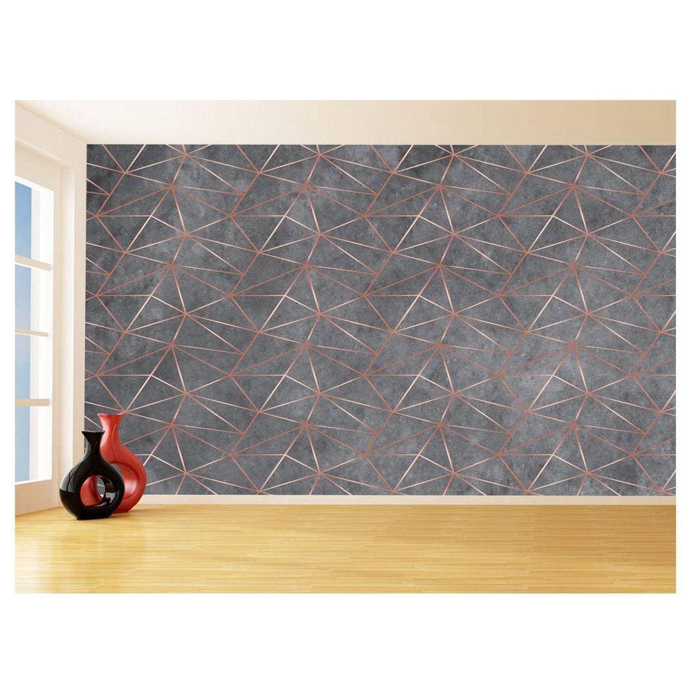 Papel De Parede 3D Concreto Linhas Dourado Rose 3,5M Kkt206