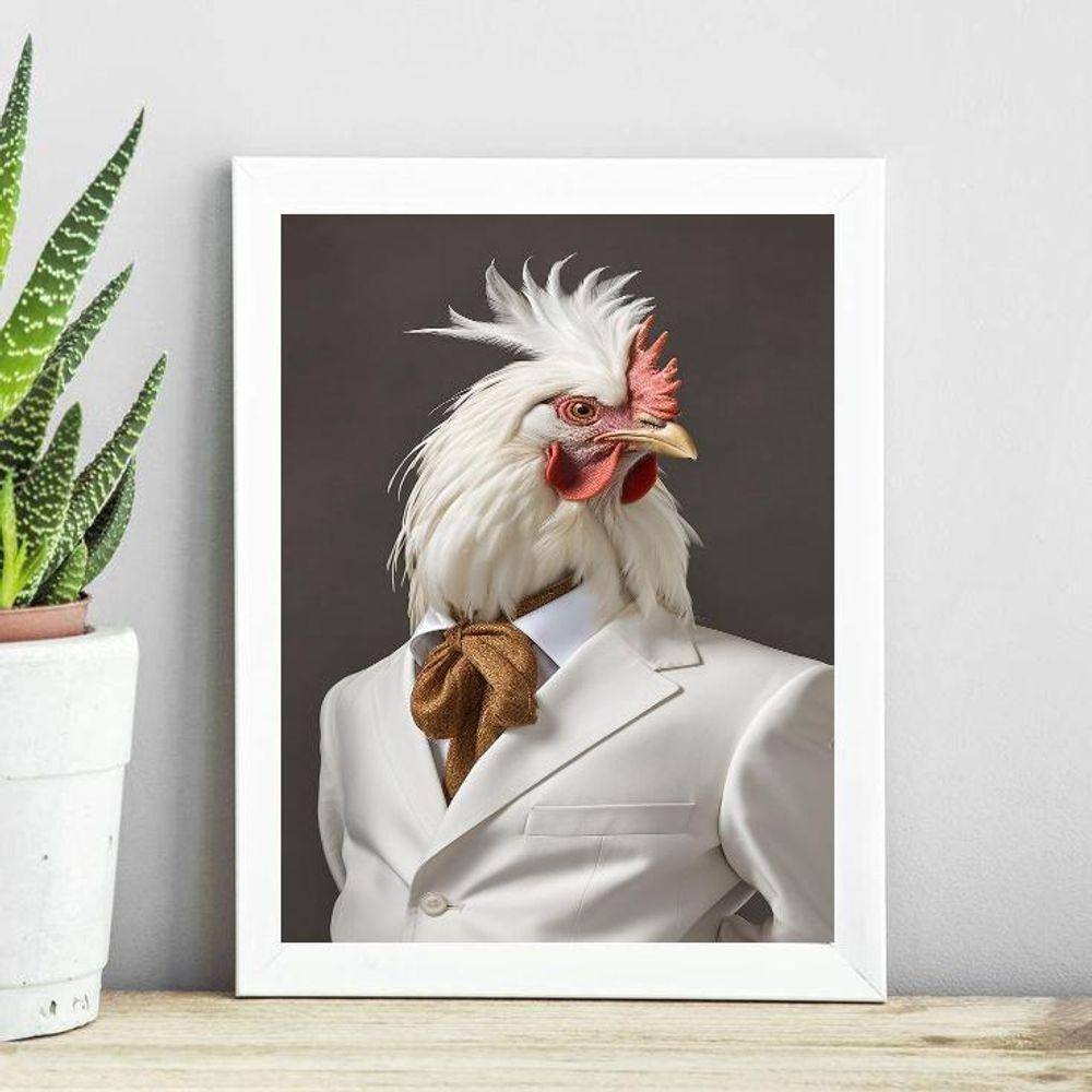 Quadro Decorativo Galo Elegante 45X34Cm - Com Vidro