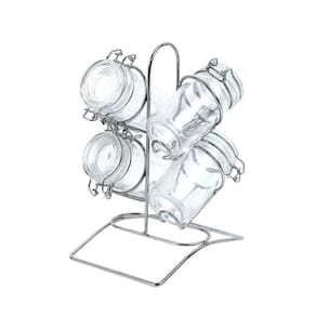 Conjunto 4 Potes para Temperos de Vidro com Tampa Hermética e Suporte de Metal Cromado 65ml - Lyor
