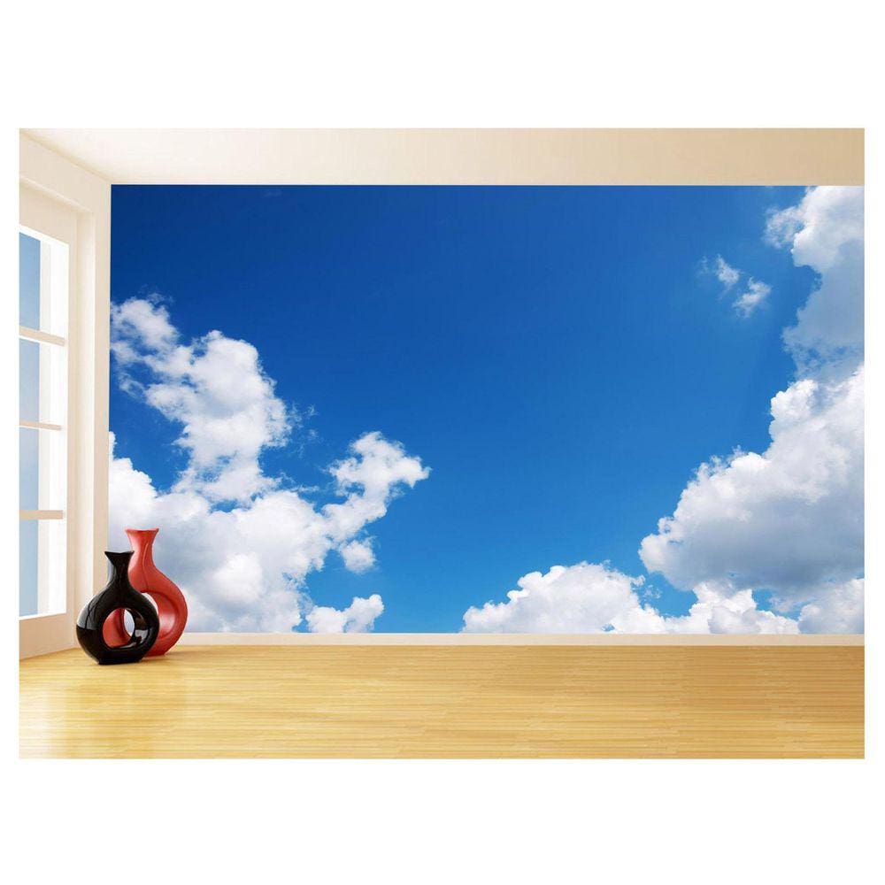 Papel De Parede 3D Paisagem Céu Azul Nuvens 3,5M Nsk119