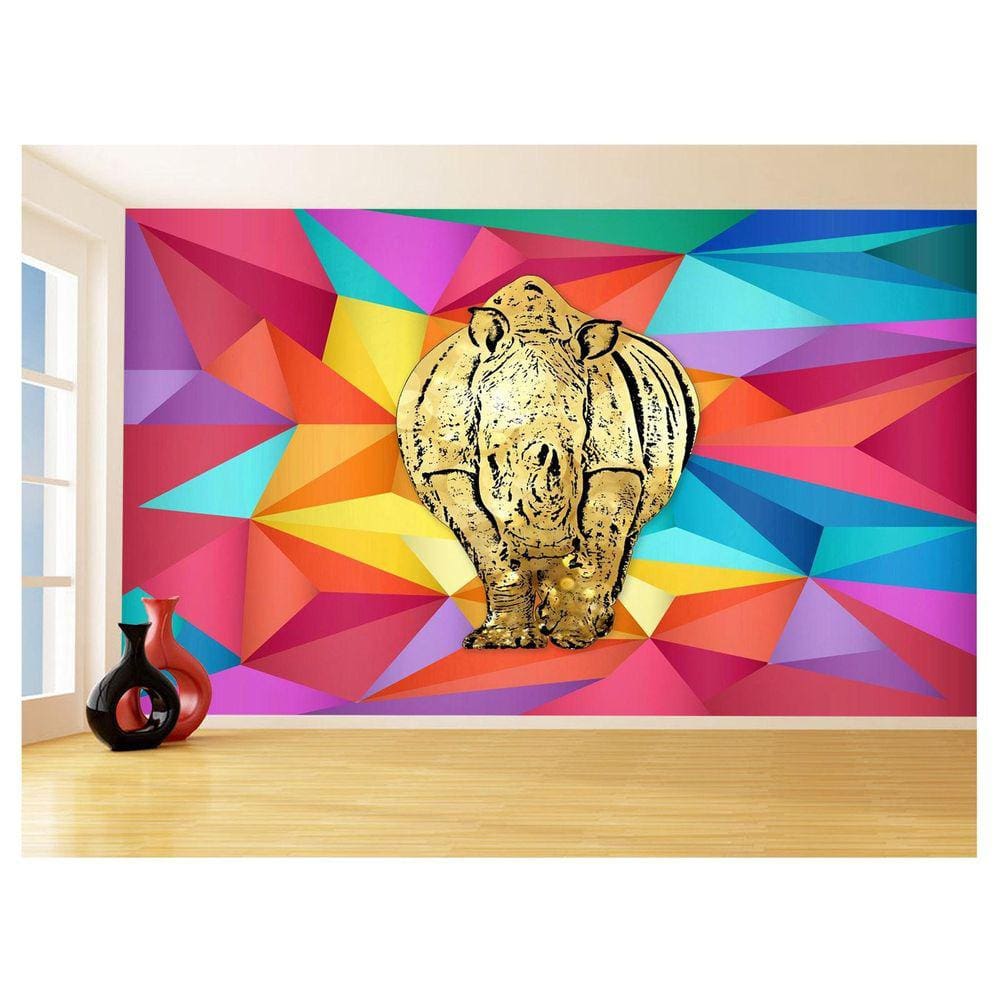 Papel De Parede 3D Animais Pop Art Rinoceronte 3,5M Pxa509