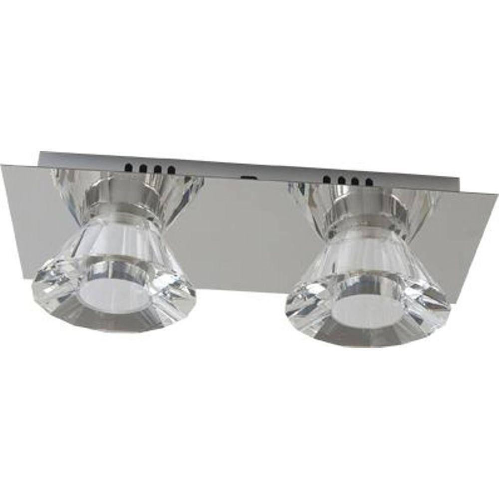 Plafon Retangular Bloco Cristal Conico Duplo Base Inox