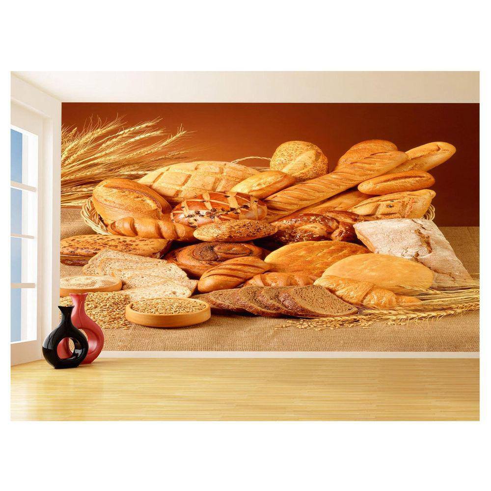 Papel De Parede 3D Alimentos Pão Pães Padaria 3,5M Al246