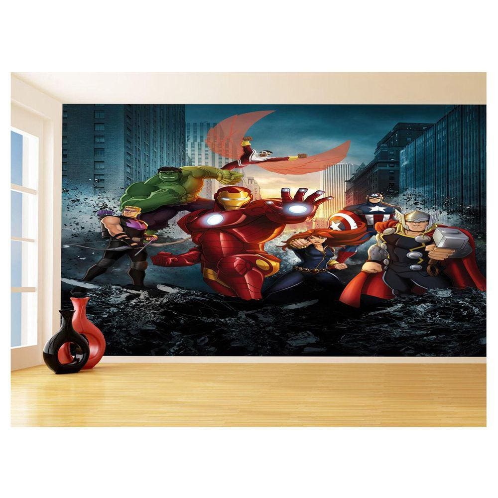 Papel De Parede 3D Heróis Vingadores Desenho 3,5M Nhma301