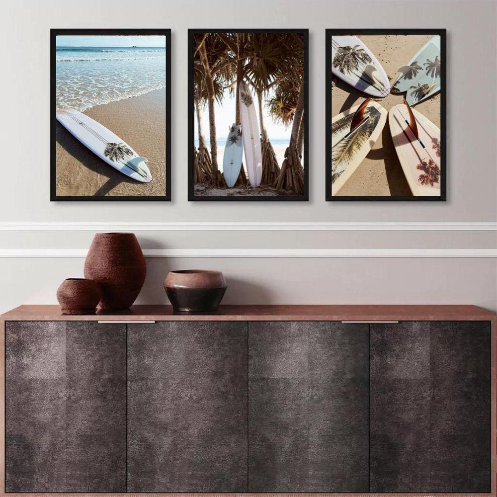 Kit 3 Quadros Coleção Praia - Pranchas Surf 24X18Cm