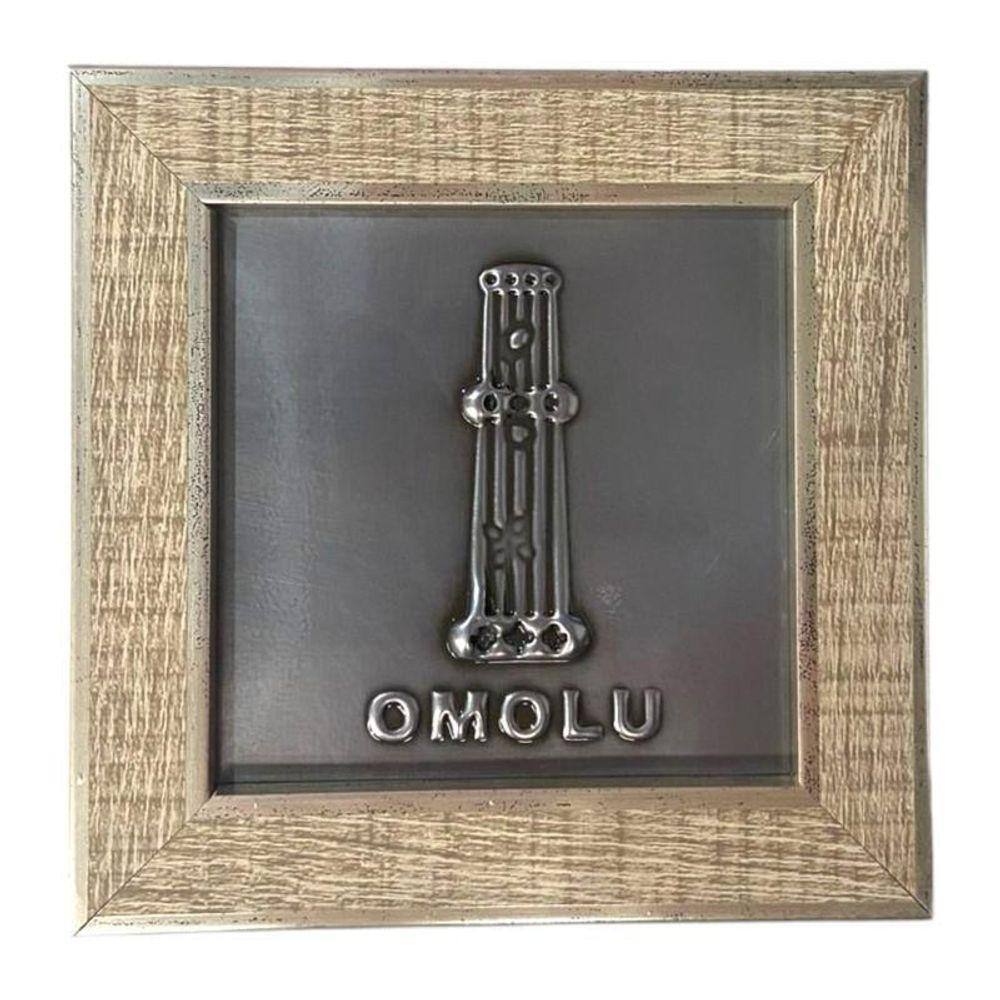 Quadro Omolu Orixá Madeira Carvalho E Metal 13 X13 Cm