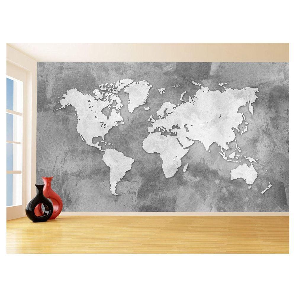 Papel De Parede 3D Mapa Mundi Cimento Concreto 3,5M Nmu42