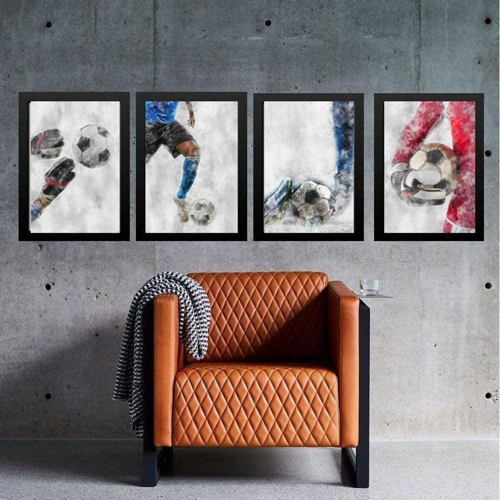 Kit 4 Quadros Futebol Aquarela 33X24Cm