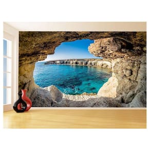 Papel De Parede 3D Praia Mar Gruta Caverna Água 3,5M Npr283
