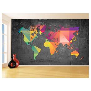 Papel De Parede Mapa Mundi Concreto Arte Cores 3,5M Nmu52