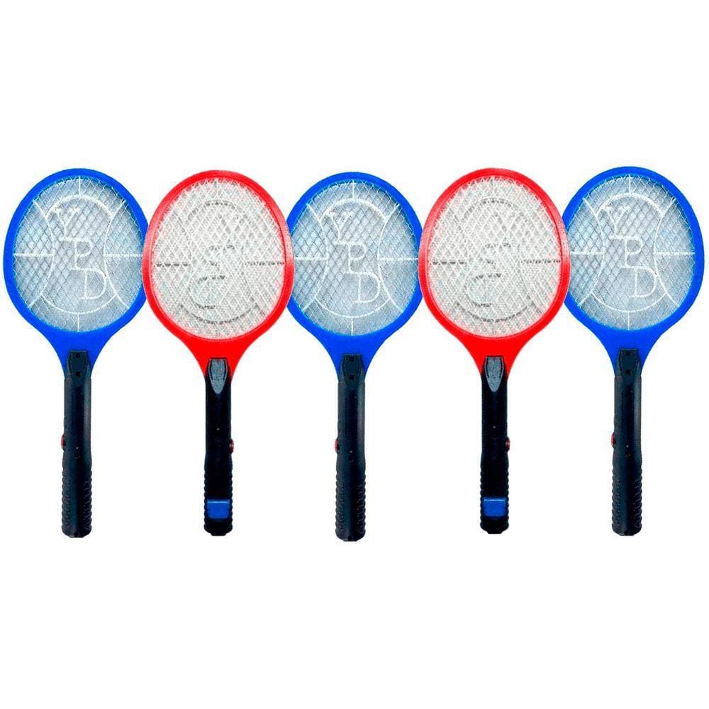 Raquete Eletrica Recarregável Mosca Pernilongo Led Kit Com 5