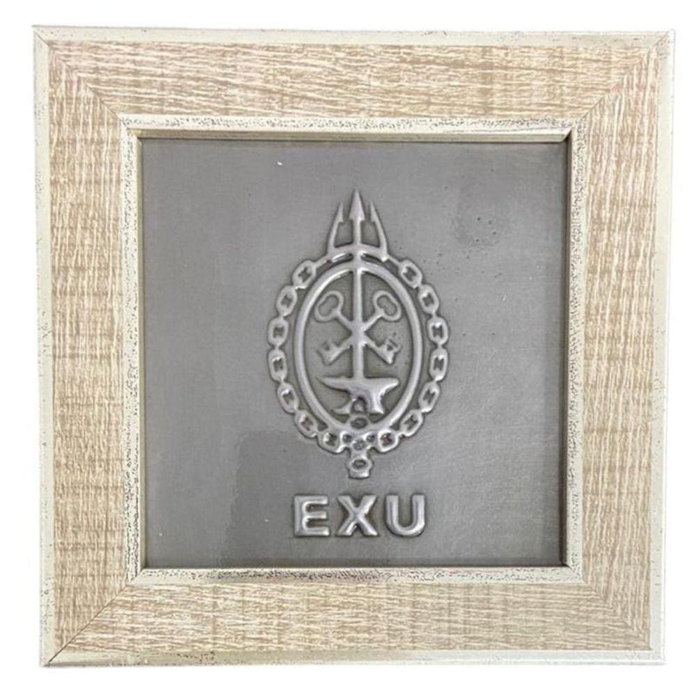 Quadro Exú Orixá Madeira Carvalho E Metal 13 X13 Cm