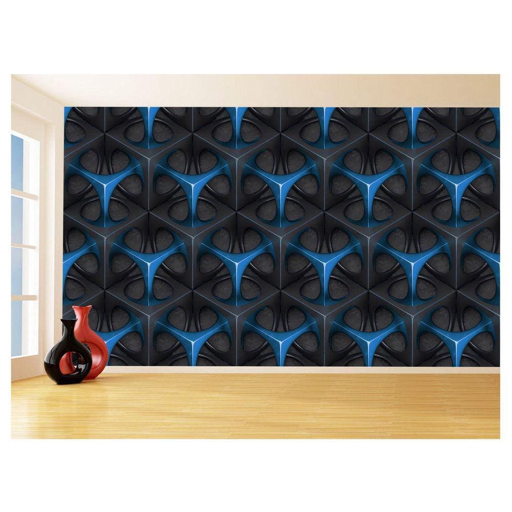 Papel De Parede 3D Textura Geométrico Sala Azul 3,5M Txt78