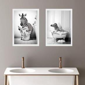 Kit 2 Quadros Para Decorar Banheiro - Zebrinha 24X18Cm