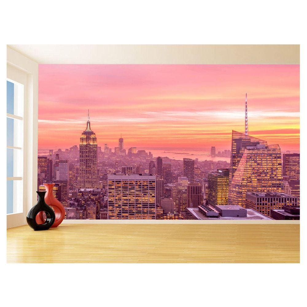 Papel De Parede 3D Cidade Prédios Por Sol Luzes 3,5M Ncd363