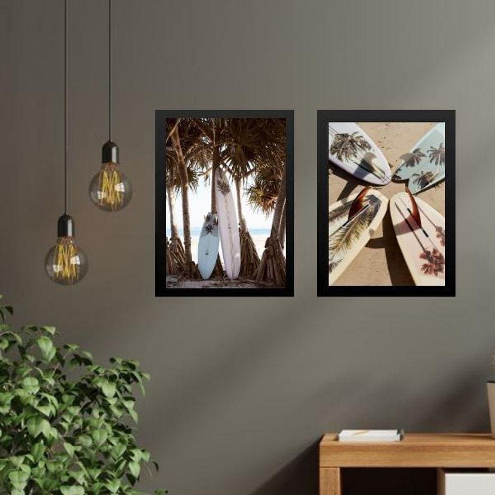 Kit 2 Quadros Coleção Praia Surf - Pranchas 24X18Cm