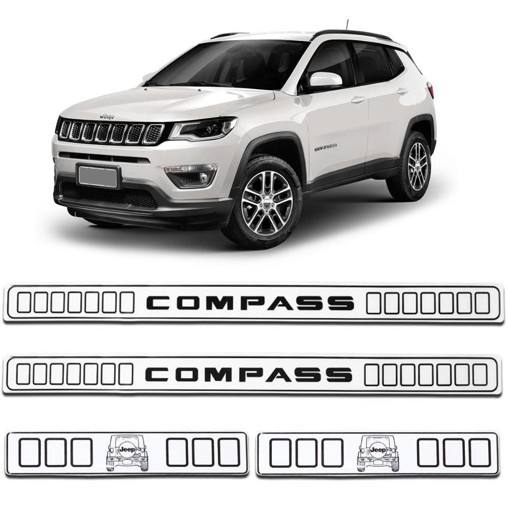 Jogo Soleira Porta Jeep Compass 2012 a 2023 Resinada Branco