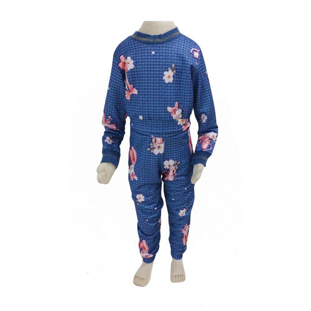 Conjunto Calça + Cropped Munlie Azul Floral Fem