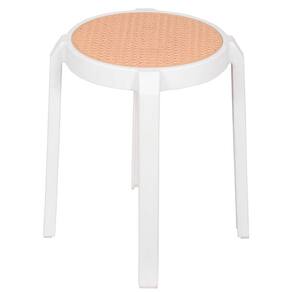 Banqueta Baixa Fitz em Polipropileno Branco Assento Simulando Rattan