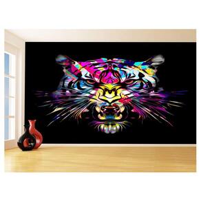 Papel De Parede 3D Animais Tigre Rosto Arte Cor 3,5M Anm569