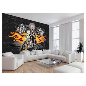 Papel De Parede Moto Bike Desenho Fogo Chamas 3,5M Bkm108