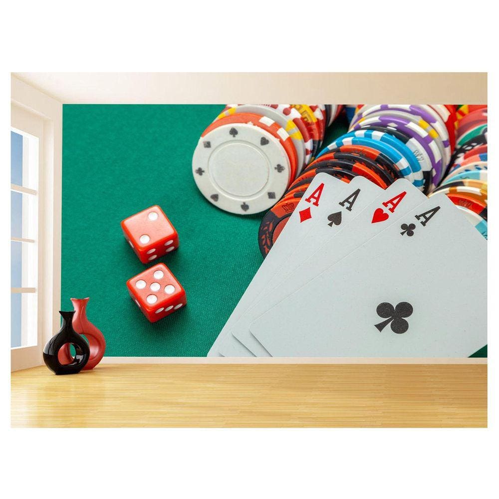 Papel De Parede 3D Salão De Jogos Cartas Poker 3,5M Jcs90