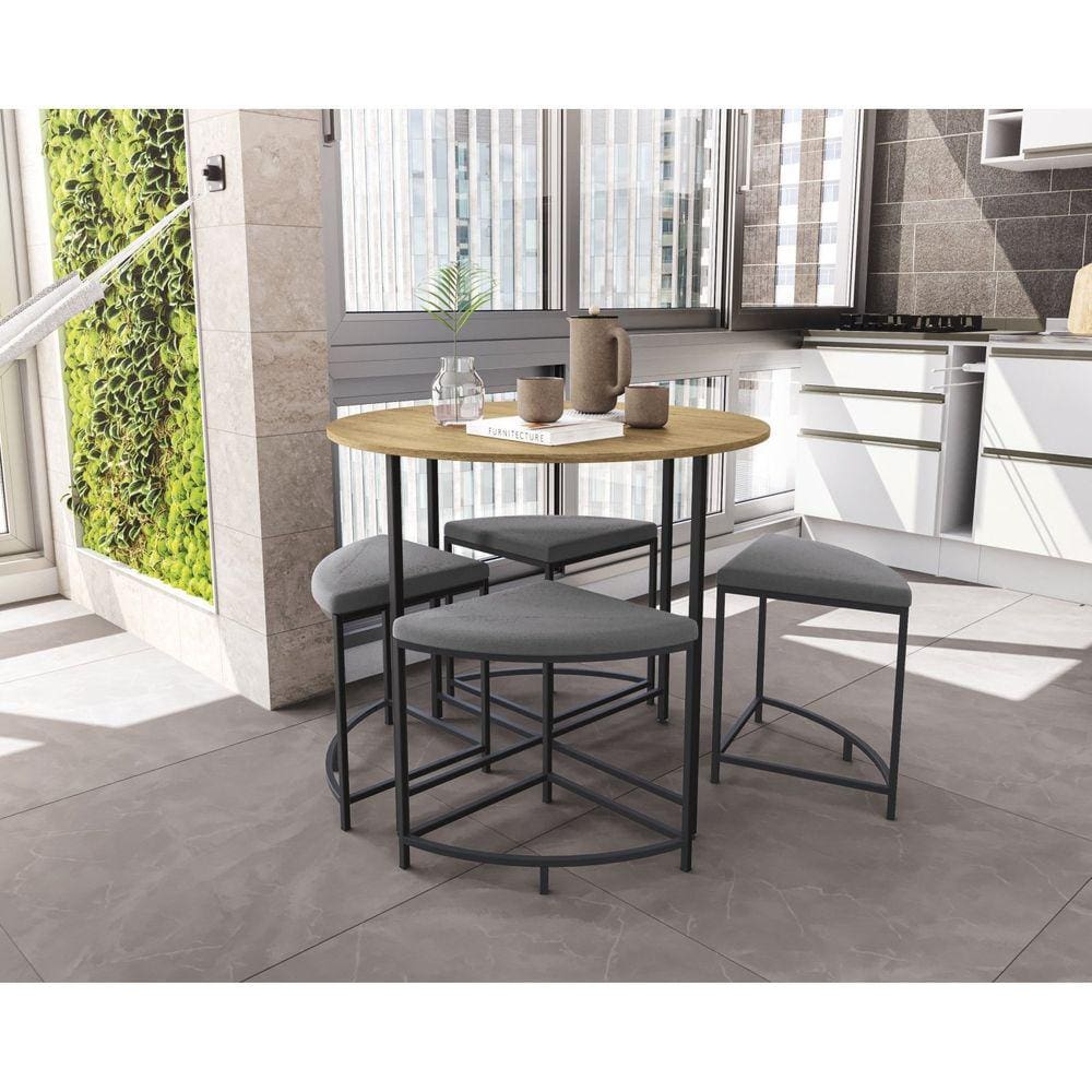 Mesa com 4 Bancos Estofados Freijó/Preto