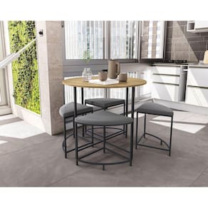 Mesa com 4 Bancos Estofados Freijó/Preto