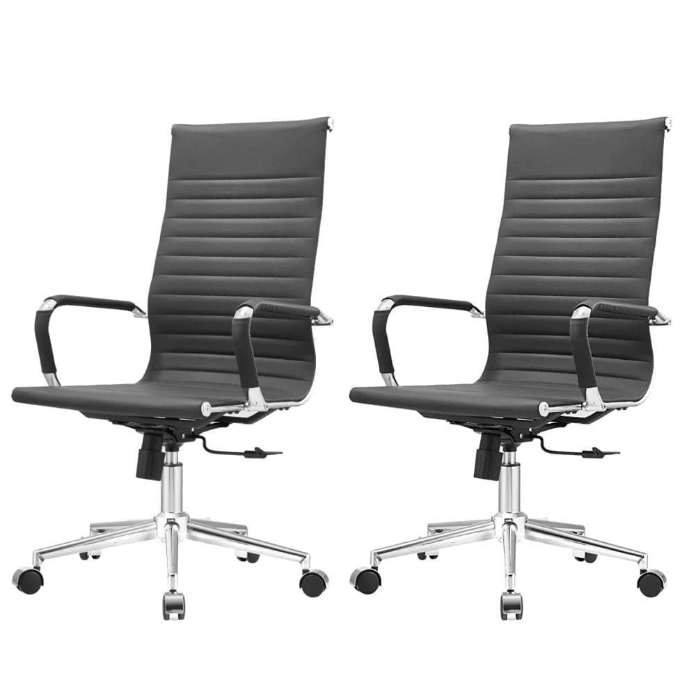 Kit 2 Cadeiras Giratória Alta Office Manhattan Esteirinha Fratini Revestida em (PU) Preto Base Rodízio