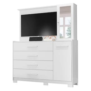 Cômoda Ilhabela com Painel para TV 4 Gavetas 2 Portas e Espelho Albatroz Cor Branco