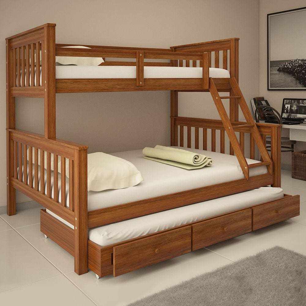 Treliche Com Gavetas Cama Casal Solteiro De Madeira Totalità Castanho