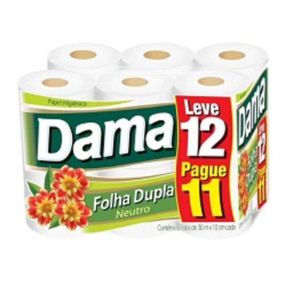 Papel Higienico Dama Neutro Folha Dupla Lv. 12 Pag. 11 30m