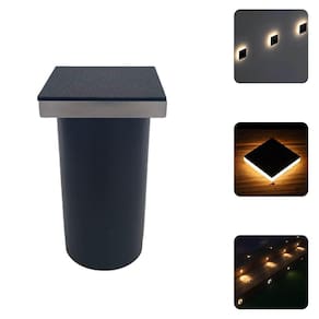 2 Luminárias Balizadores Spots Quadrados Led Em PVC De 3W Luz Branco Quente De Embutir Em Piso Chão Solo Gramado Jardim
