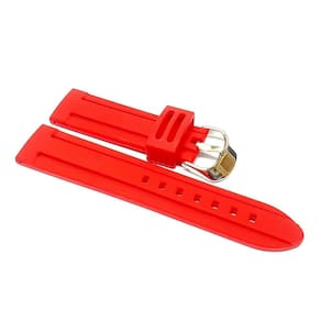 Pulseira Para Relógio Silicone 2 Frisos Reta 24Mm Vermelho