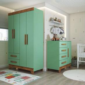 Quarto Infantil Completo Kids 5 Portas 6 Gavetas Verde/Nature - Panorama Móveis