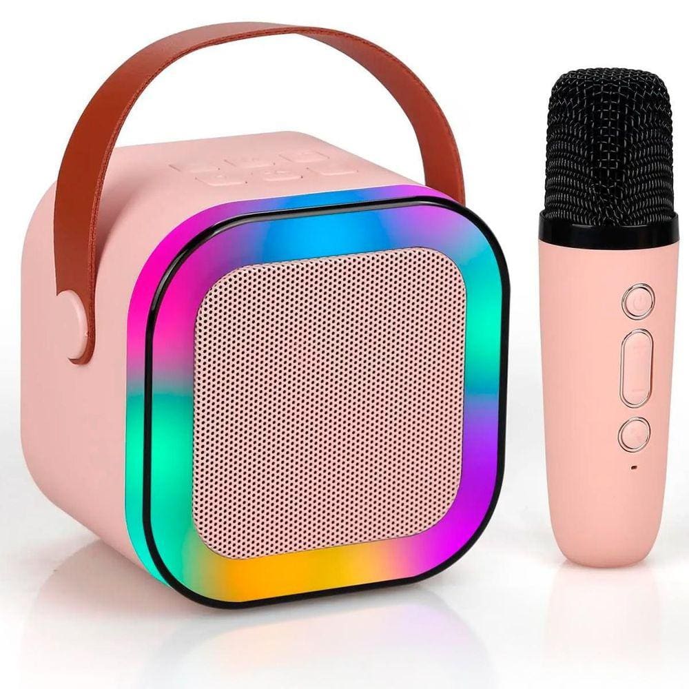 Caixa Som Karaokê Infantil Bluetooth Microfone Sem Fio Luz