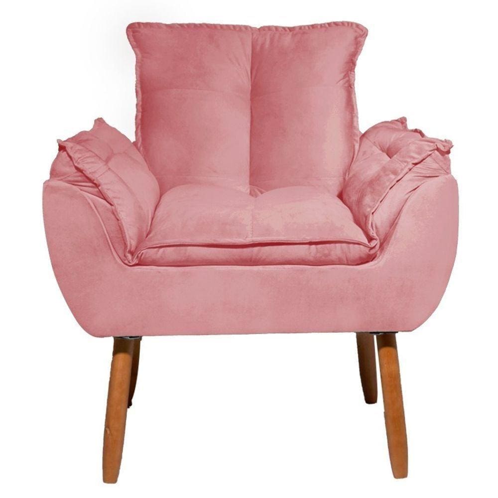 Poltrona Opala Para Recepção Atendimento Pés Madeira Rosa - Wd Decor