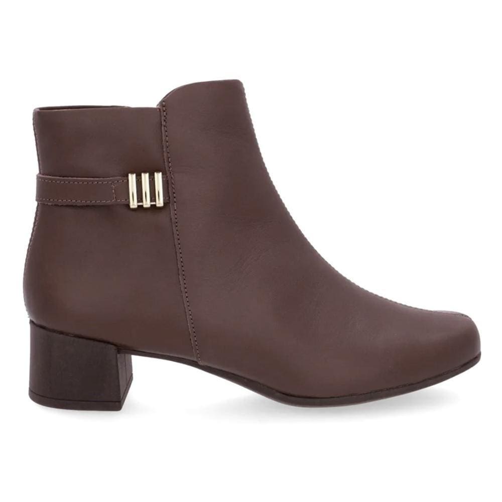 Bota Usaflex Feminina Em Couro Salto Bloco Enfeite AL1103