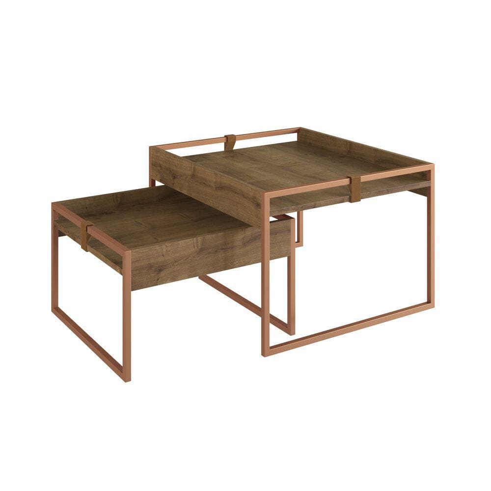 Conjunto Mesa Centro Columbia - Marrom