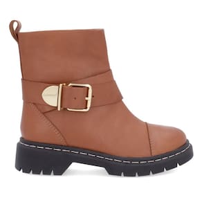 Bota Usaflex Feminina Em Couro Tratorada Fivela AL1302